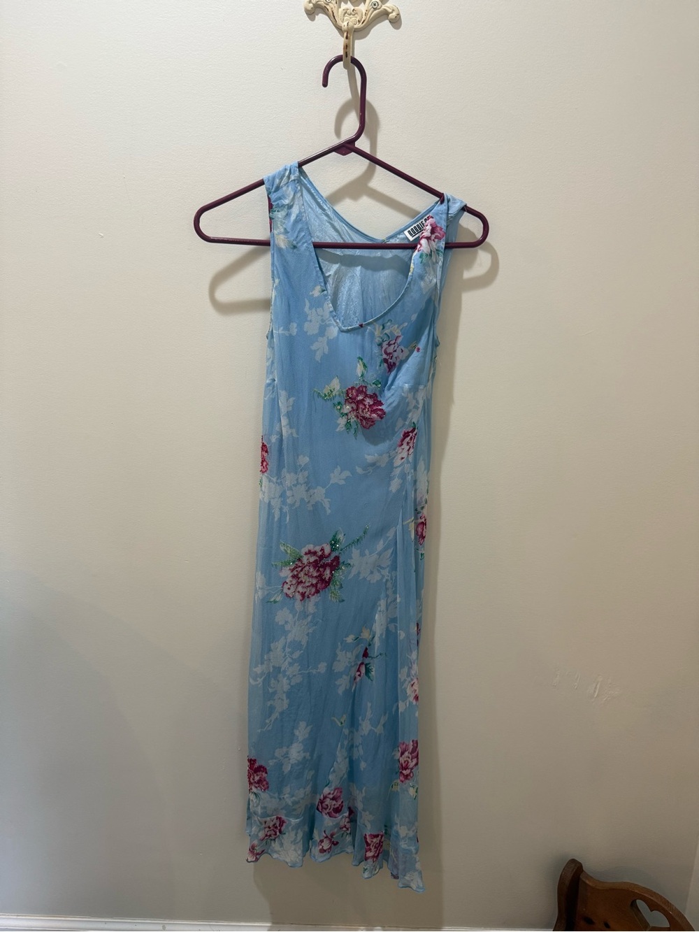 Sleeveless Blue Floral Midi Dress